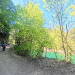 Το τελευταίο κομμάτι της διαδρομής, με τη λίμνη να εμφανίζεται δίπλα μας. Πεζοπορία σε χωματόδρομο δίπλα στη λίμνη μέσα σε ανοιξιάτικο τοπίο
